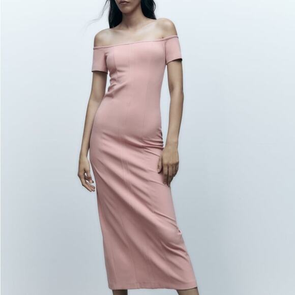 ZARA TOPSTITCHED DRESS PALE PINK - Picture 1 of 10